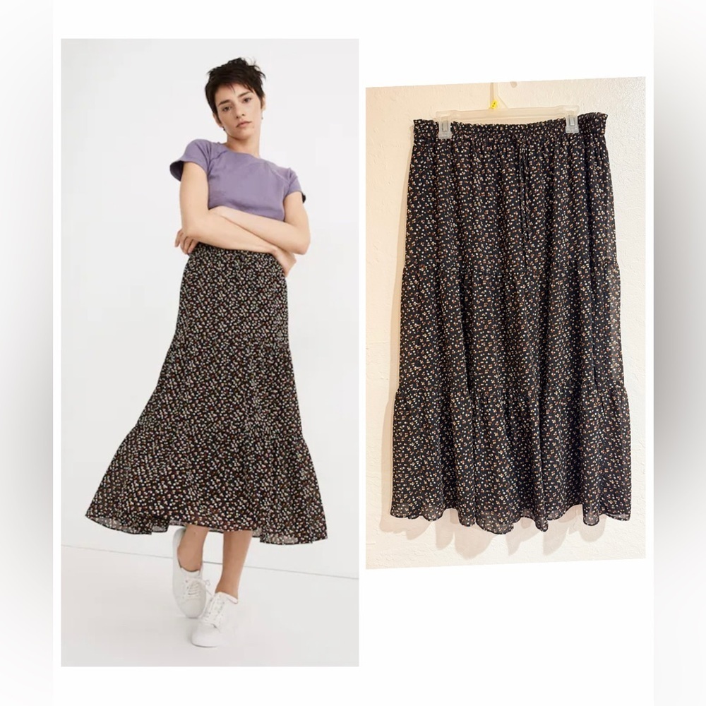 Madewell Georgette Tiered Maxi Skirt in Adorable Ditsy size L